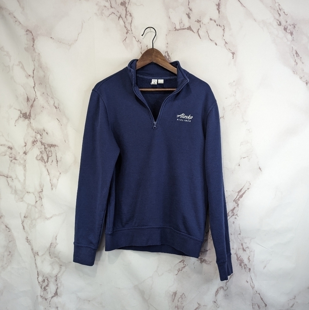 Alaskan Airlines Sweater Mens Medium Blue Employee Uniform Zip Alaska